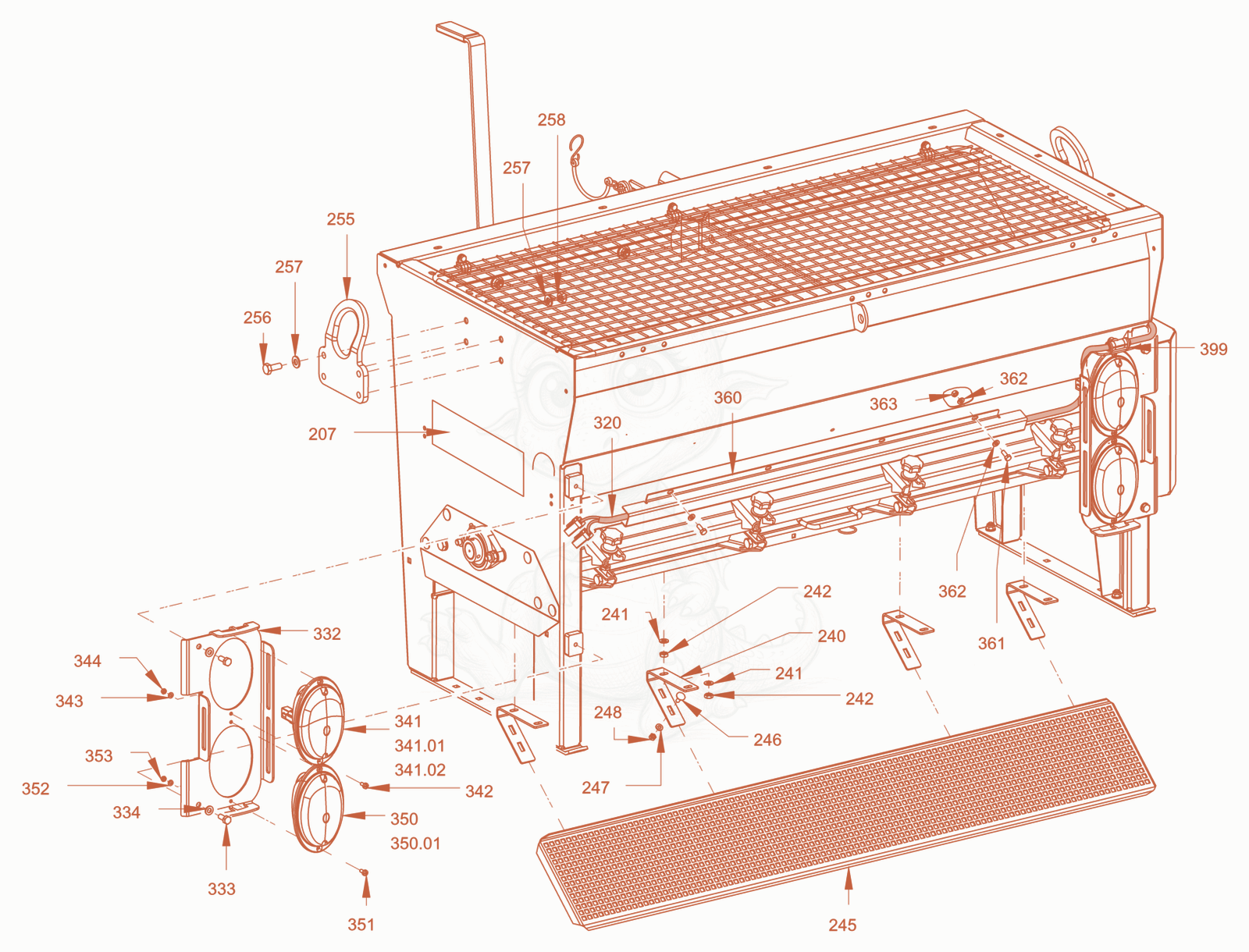 Exploded parts diagram of the cylinder spreader of a Wacker Neuson RD45-140C, with numbered balloons