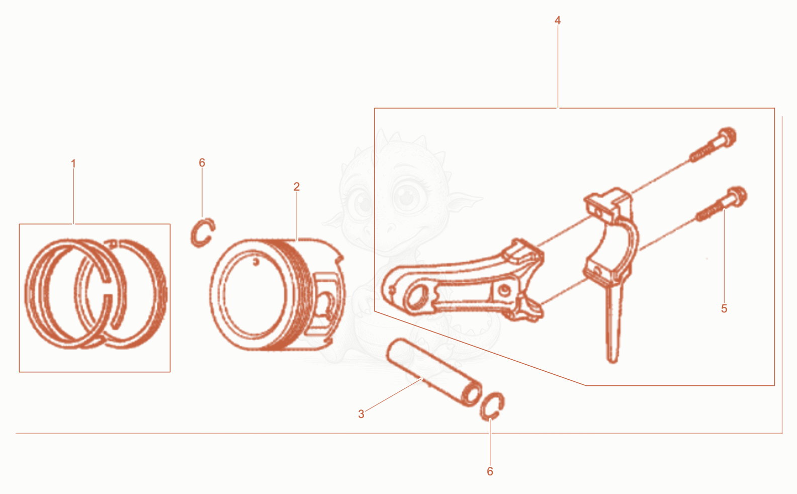 Exploded parts diagram of the Piston of a Wacker Neuson WPKMAT, with numbered balloons