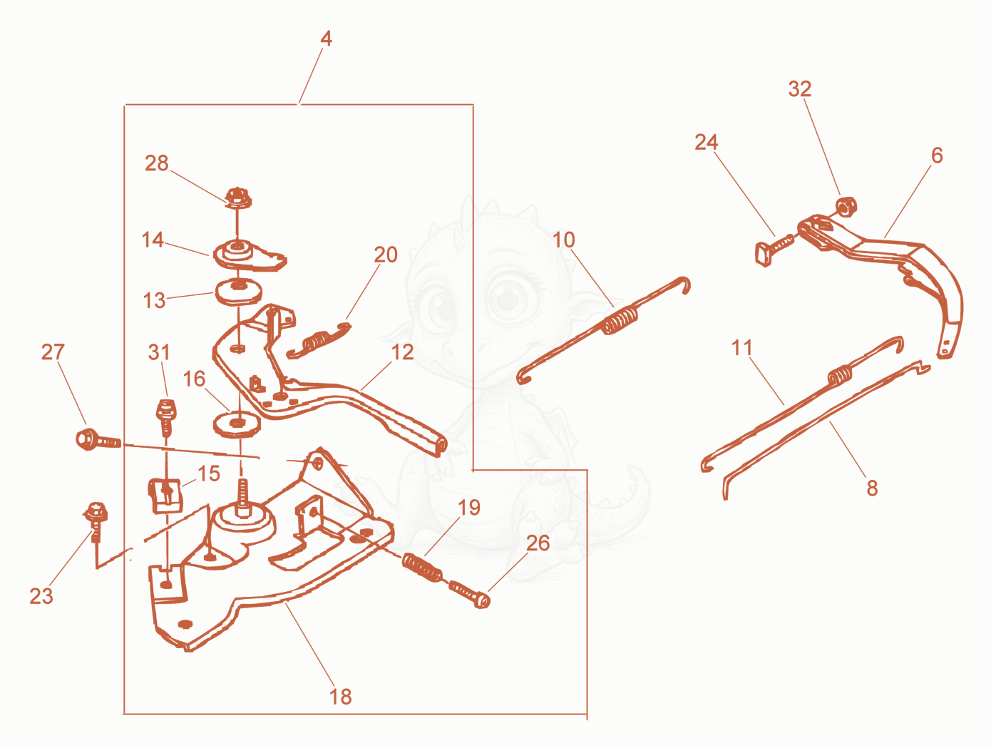 Exploded parts diagram of the Throttle Control of a Wacker Neuson PDI2A, with numbered balloons
