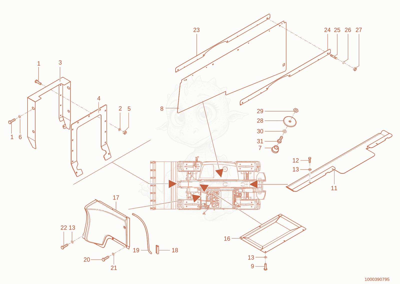 Exploded parts diagram of the cover of a Wacker Neuson TH955(416-26), with numbered balloons