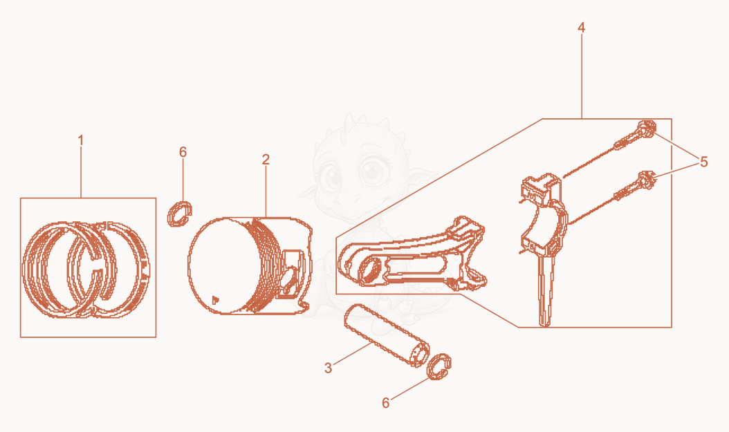 Exploded parts diagram of the Piston of a Wacker Neuson BPU5045A, with numbered balloons