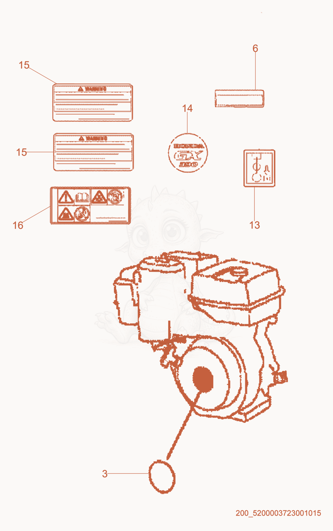 Exploded parts diagram of the Labels of a Wacker Neuson GV3800, with numbered balloons