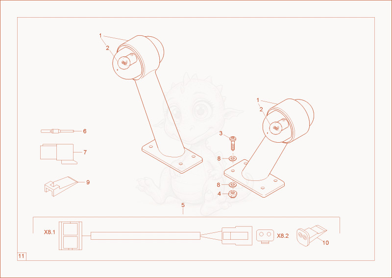 Exploded parts diagram of the clearance lamp (Option) of a Wacker Neuson 6001, with numbered balloons