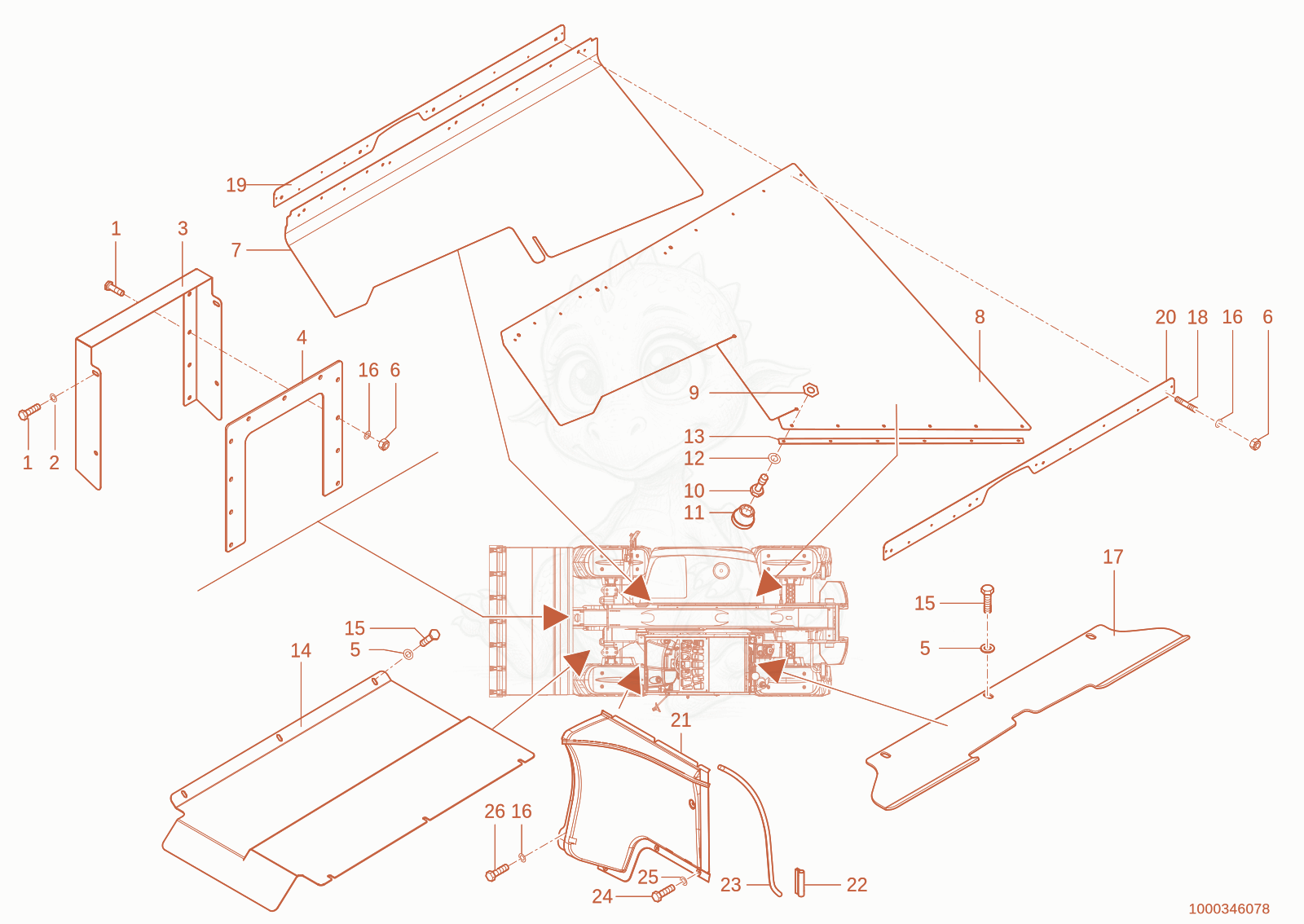 Exploded parts diagram of the cover of a Wacker Neuson TH755(416-04), with numbered balloons