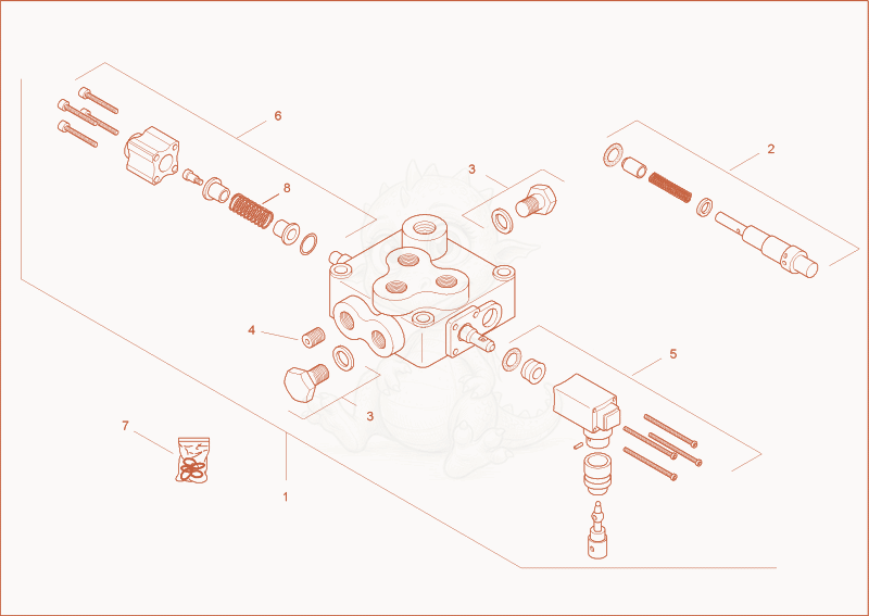Exploded parts diagram of the DOZER BLADE VALVE - DISASSEMBLED of a Wacker Neuson 1403RD, with numbered balloons