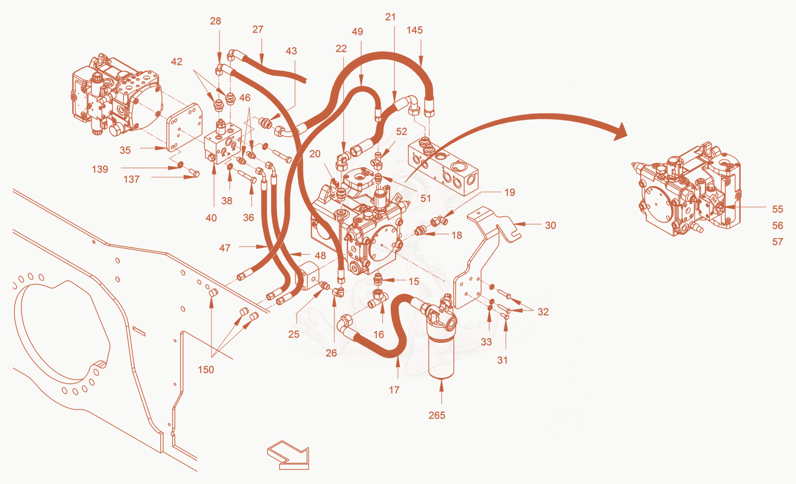 Exploded parts diagram of the Advance Drive of a Wacker Neuson RC70VOUS, with numbered balloons