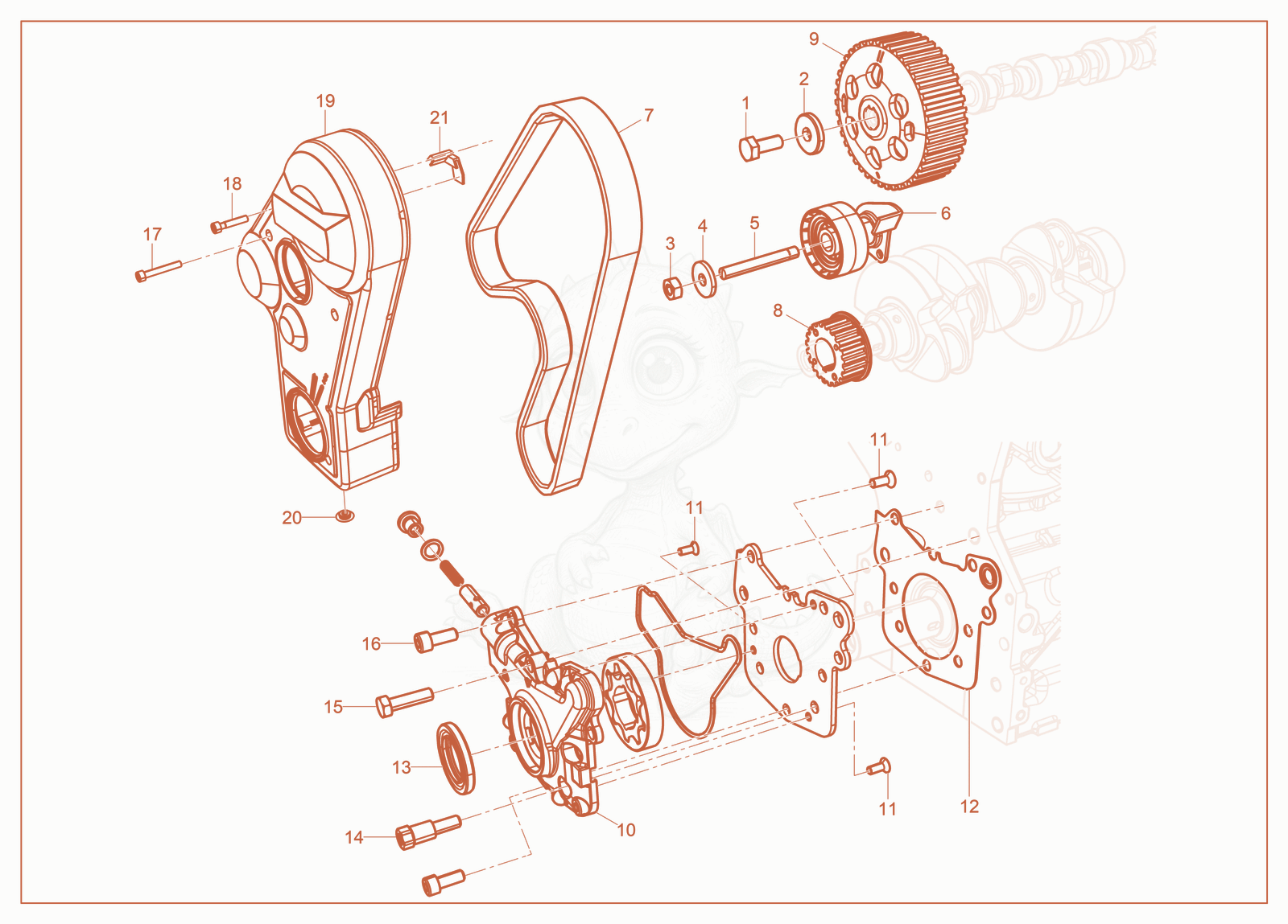 Exploded parts diagram of the Timing Gear SP of a Wacker Neuson RT-SC4, with numbered balloons
