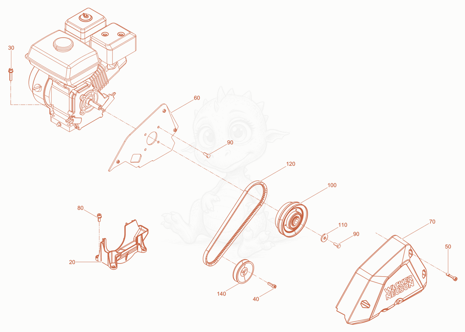 Exploded parts diagram of the Drive System gas basis of a Wacker Neuson WPKMAT, with numbered balloons