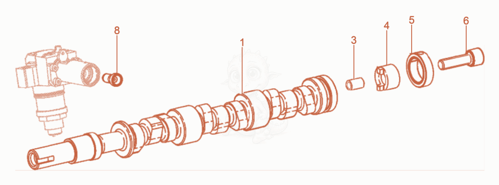 Exploded parts diagram of the Camshaft of a Wacker Neuson DPU110LEM970US, with numbered balloons