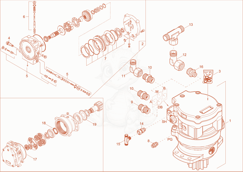 Exploded parts diagram of the swivel drive of a Wacker Neuson EZ36, with numbered balloons