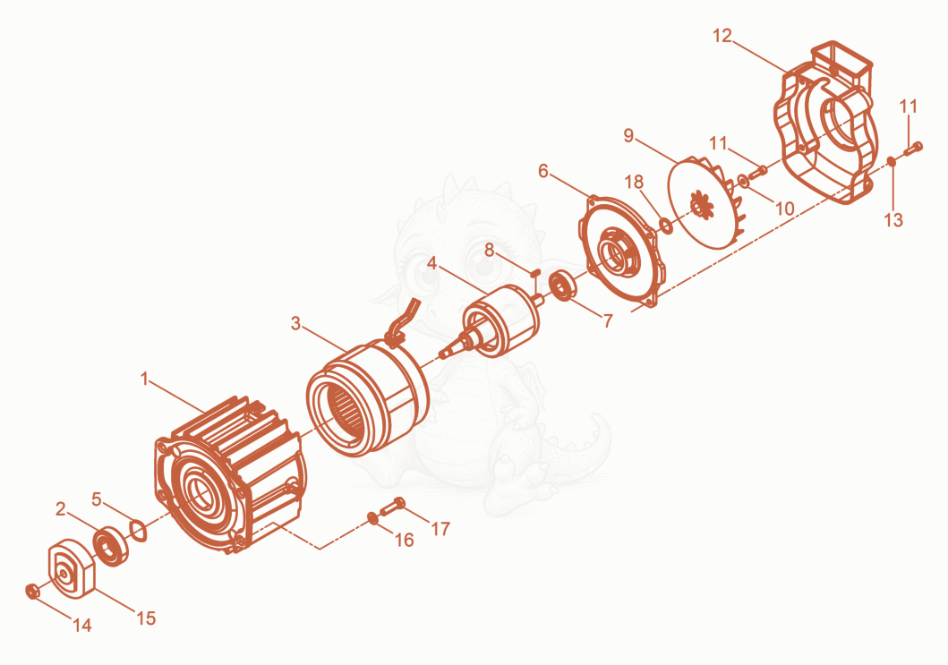 Despiece del Engine cpl. de una máquina Wacker Neuson AS50, con globos numerados