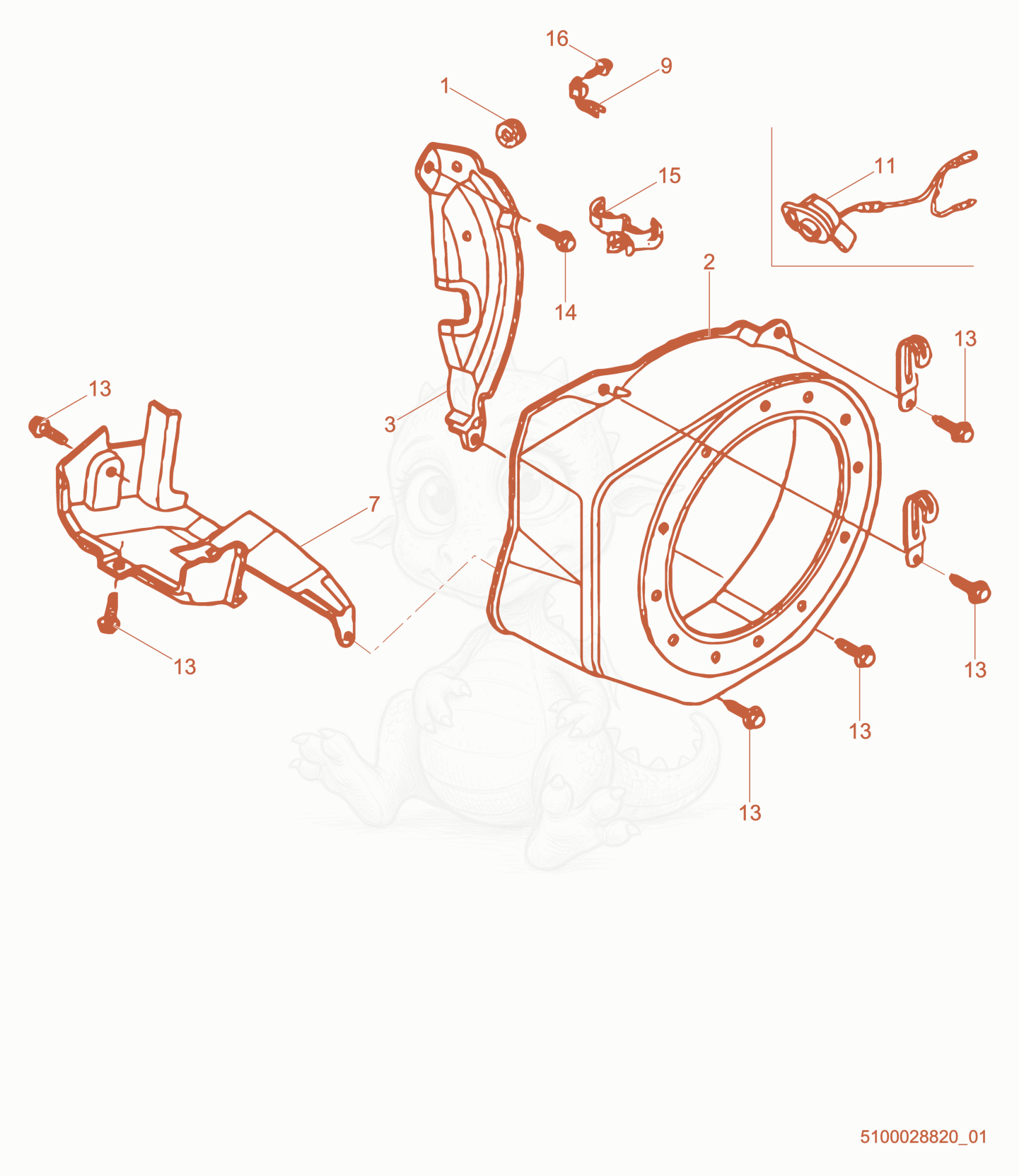 Exploded parts diagram of the Blower Housing of a Wacker Neuson PDI3A(I), with numbered balloons