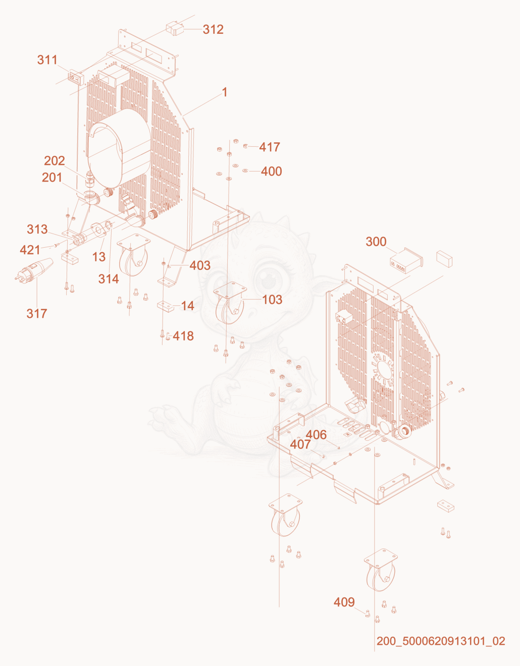 Exploded parts diagram of the Frame/Components of a Wacker Neuson HX30, with numbered balloons