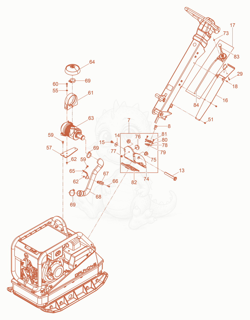 Exploded parts diagram of the Vibration Plate of a Wacker Neuson DPU4045YEHZF, with numbered balloons