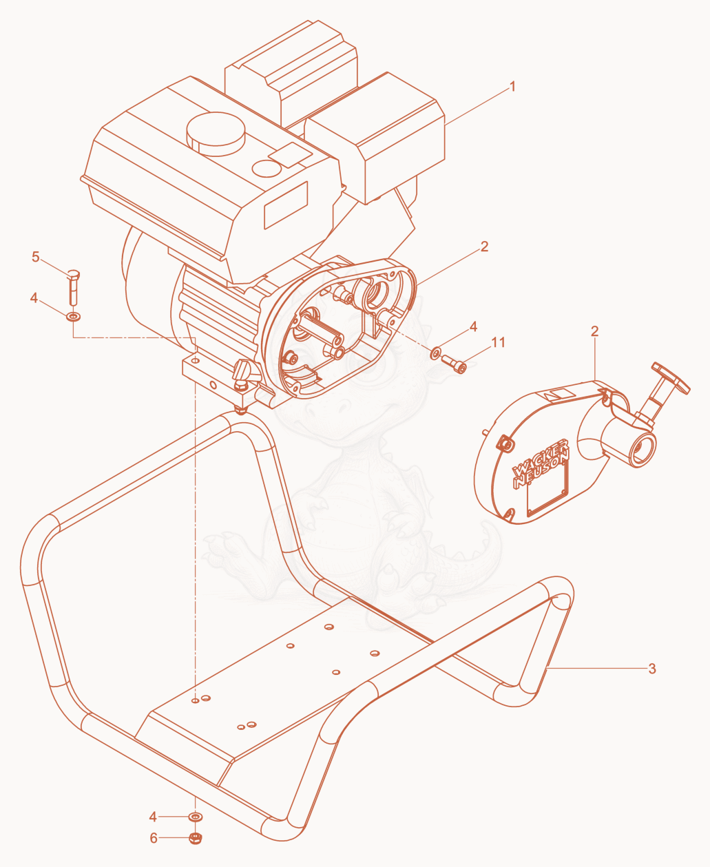 Exploded parts diagram of the Drive Engine of a Wacker Neuson L5000/225ANSI, with numbered balloons