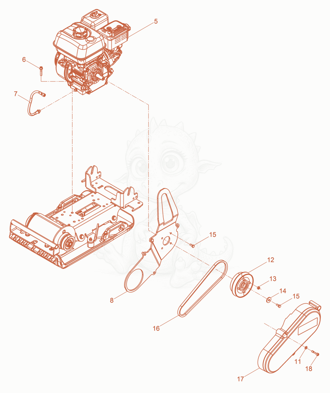 Despiece del Vibratory Plate de una máquina Wacker Neuson VP1340AWCN, con globos numerados