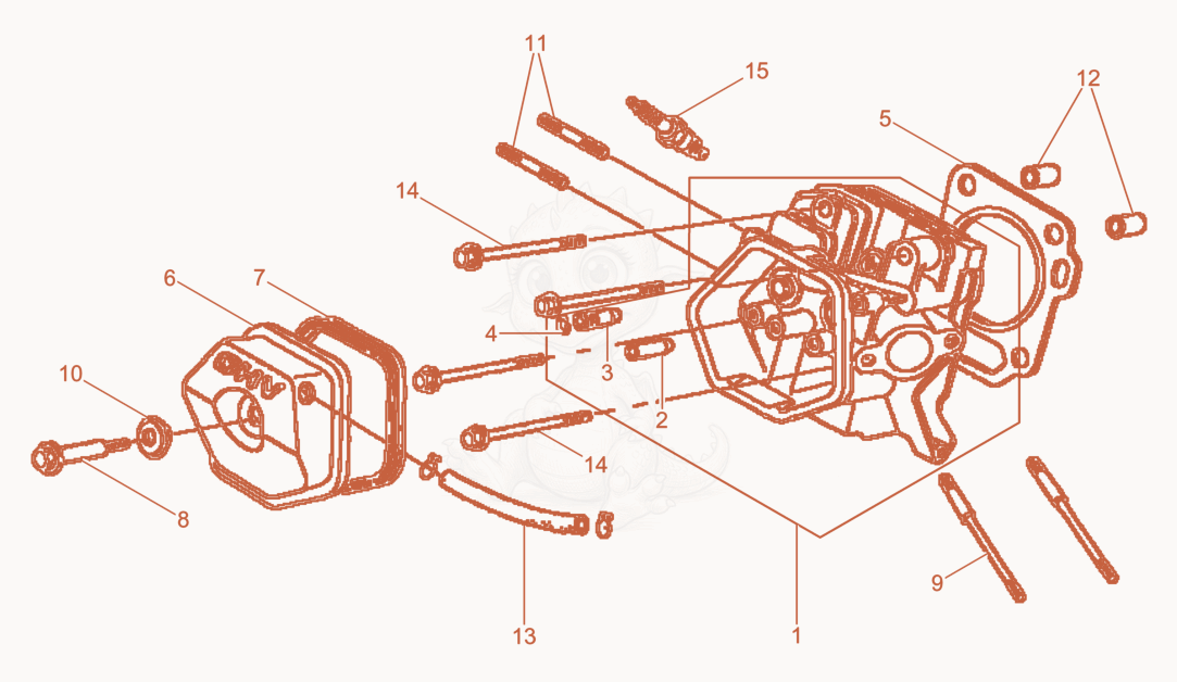 Exploded parts diagram of the Cylinder head of a Wacker Neuson BPU3545AUS, with numbered balloons