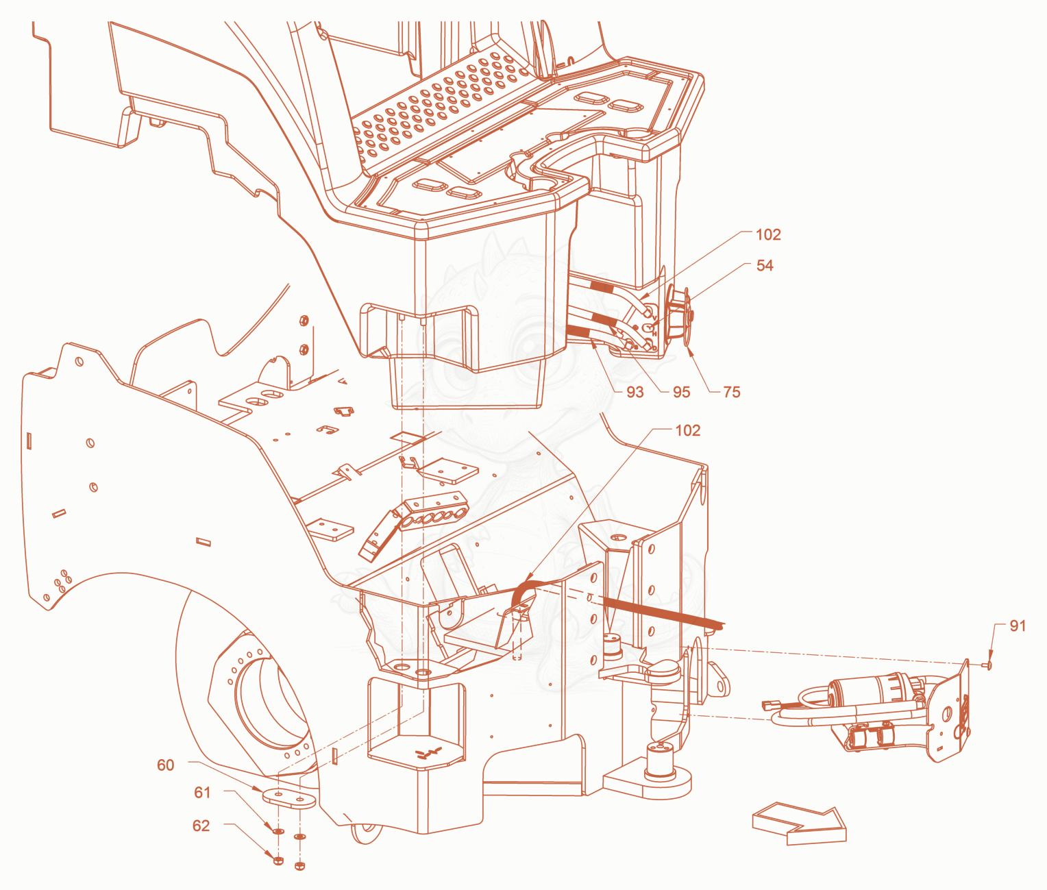 Exploded parts diagram of the sprinkling of a Wacker Neuson RD28-120CUS, with numbered balloons