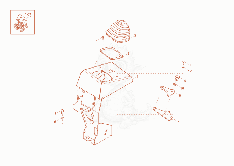 Exploded parts diagram of the control bracket of a Wacker Neuson DW20, with numbered balloons