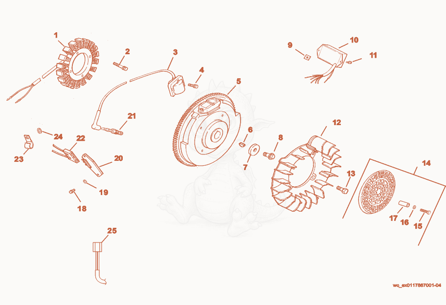 Exploded parts diagram of the Flywheel of a Wacker Neuson CRT48-25K-H, with numbered balloons