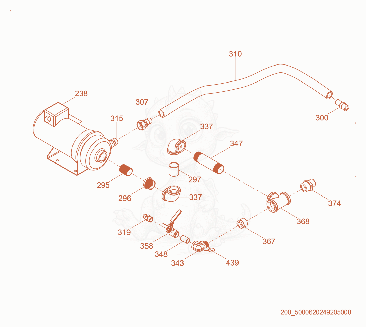 Exploded parts diagram of the Pump Cpl. of a Wacker Neuson HP252, with numbered balloons