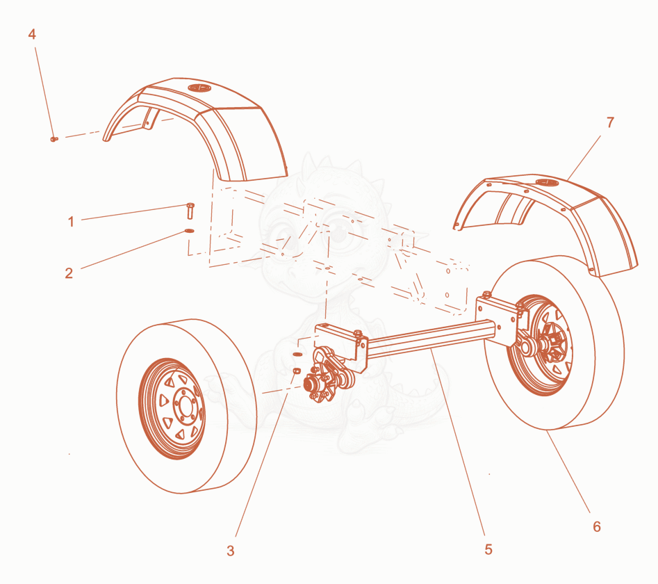 Despiece del Axle and Wheels de una máquina Wacker Neuson PT6YEPAT4, con globos numerados