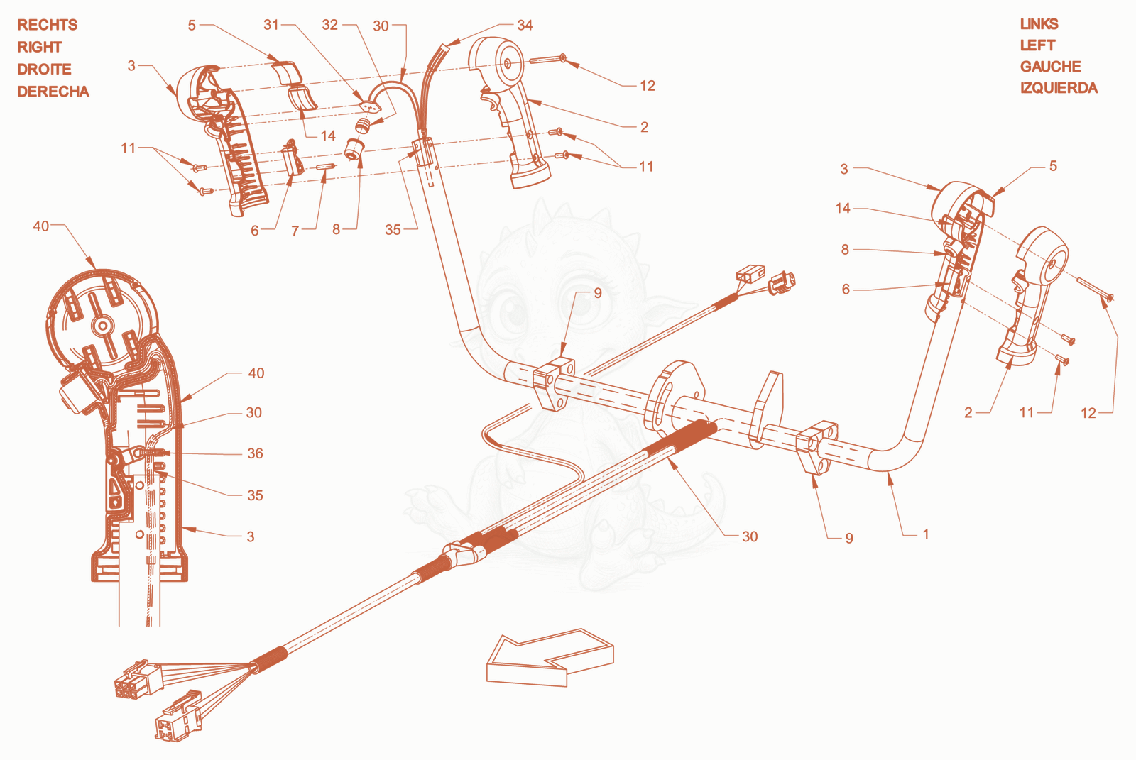 Exploded parts diagram of the electrical system of a Wacker Neuson RD40-130CDPF, with numbered balloons