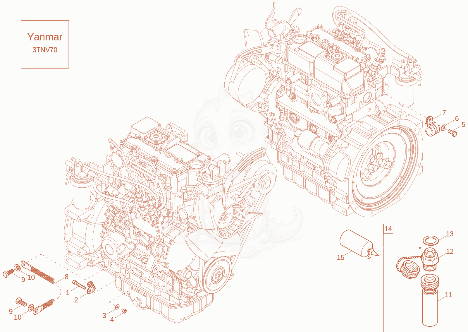 Exploded parts diagram of the Engine attachments parts of a Wacker Neuson 803-2, with numbered balloons