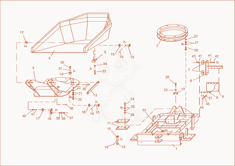 Exploded parts diagram of the front part of a Wacker Neuson 2300/4002-01, with numbered balloons
