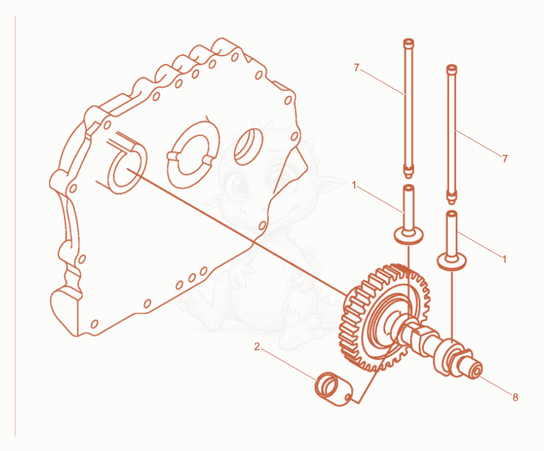 Despiece del Camshaft de una máquina Wacker Neuson DPU4045YE, con globos numerados