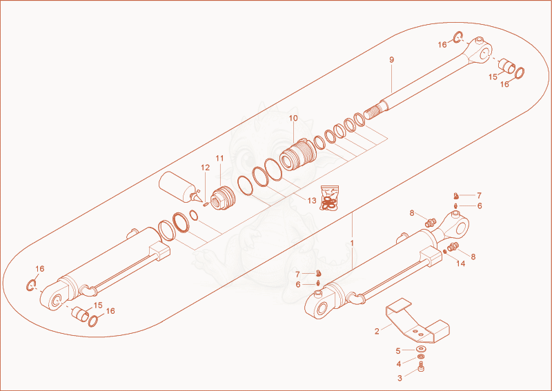 Exploded parts diagram of the DOZER BLADE CYLINDER VERSION 2 of a Wacker Neuson 5001RDV, with numbered balloons