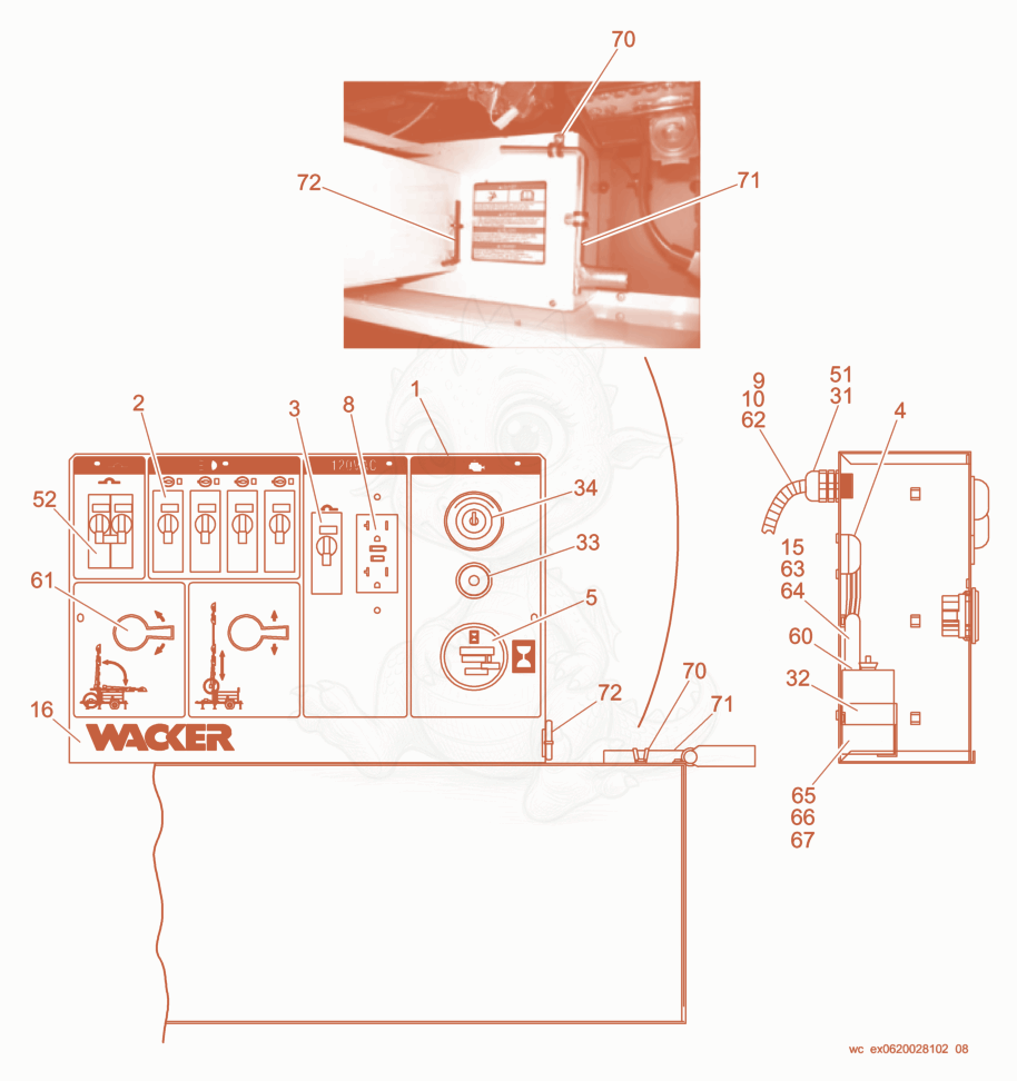 Exploded parts diagram of the Control Box cpl. of a Wacker Neuson LTC4C-P, with numbered balloons