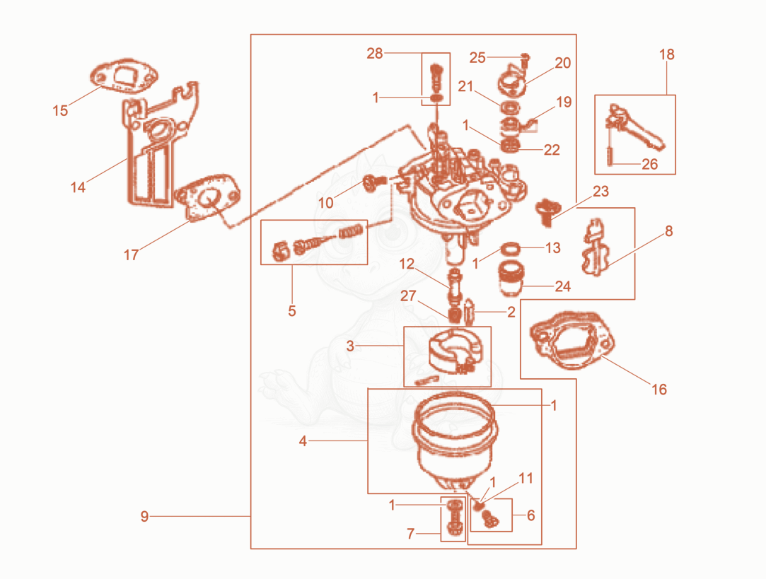 Exploded parts diagram of the Carburetor of a Wacker Neuson A5000/160ISO, with numbered balloons