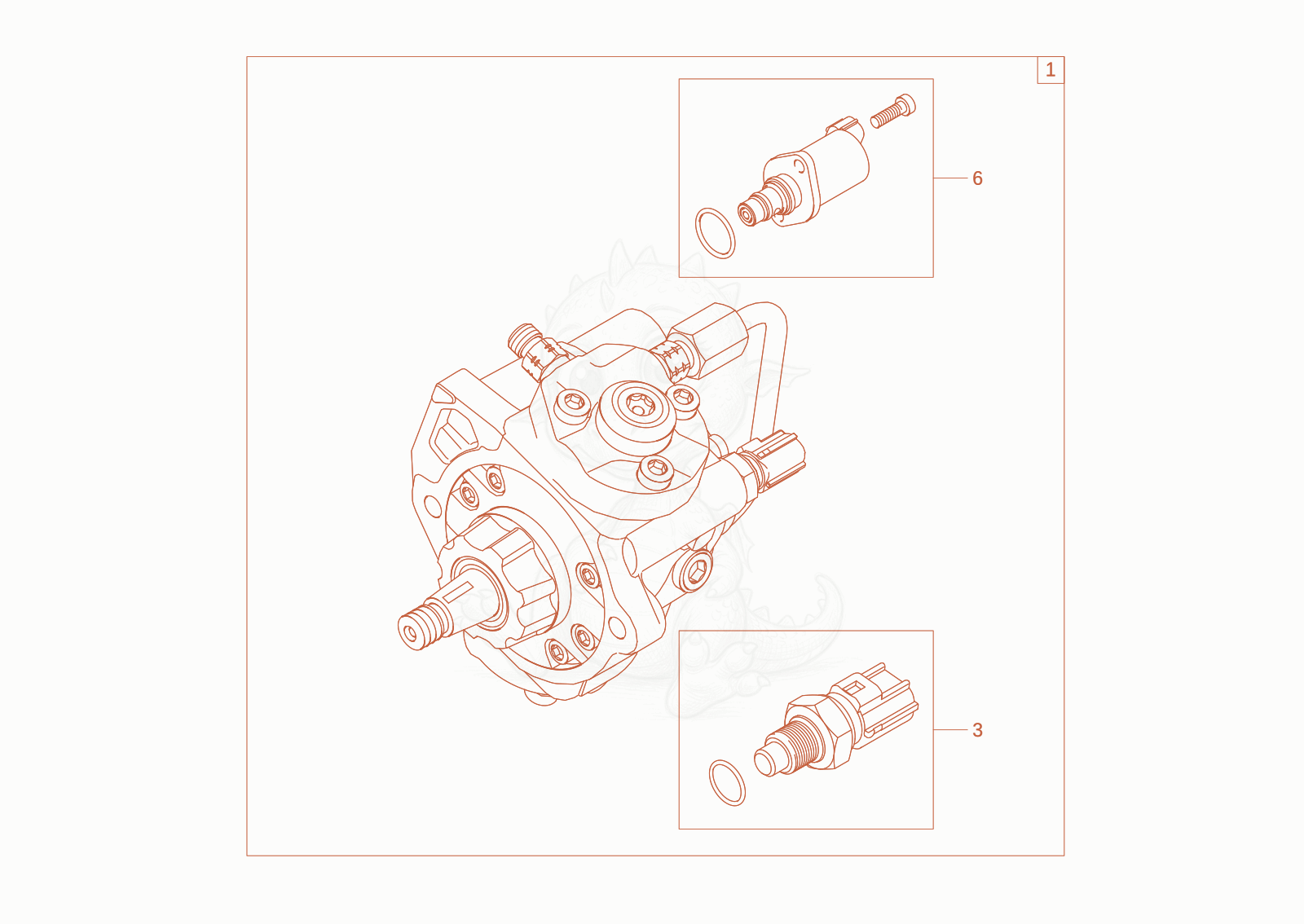 Despiece del INJECTION PUMP de una máquina Wacker Neuson DW30-2, con globos numerados