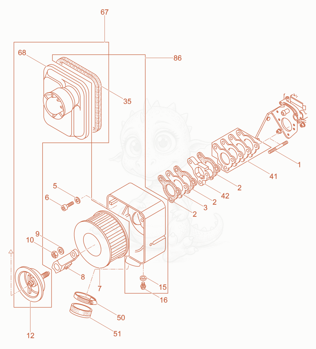 Exploded parts diagram of the Air Cleaner of a Wacker Neuson DPU4545H, with numbered balloons
