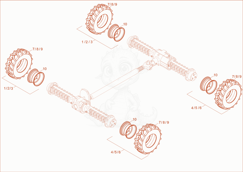 Exploded parts diagram of the WHEELS of a Wacker Neuson 5001, with numbered balloons