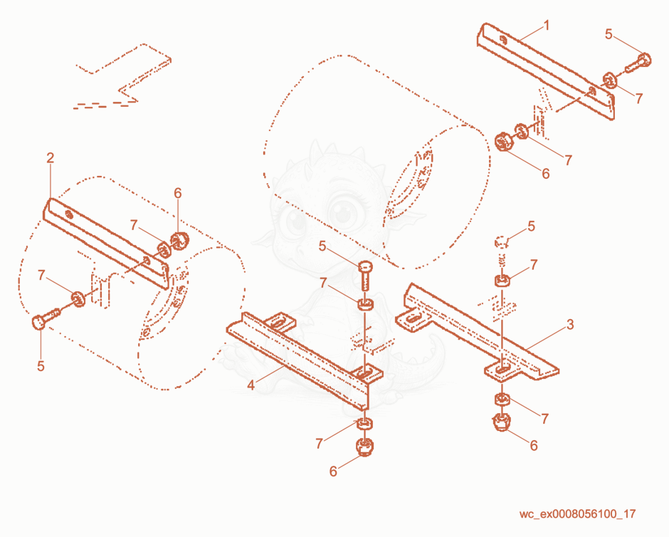 Exploded parts diagram of the Drum Scraper of a Wacker Neuson RD10, with numbered balloons