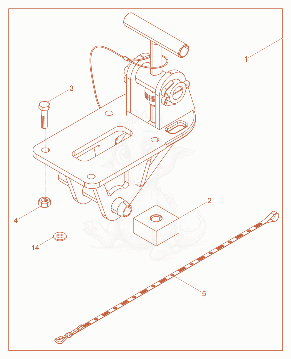 Exploded parts diagram of the Clamping device SV 52 of a Wacker Neuson AR36/3/500, with numbered balloons