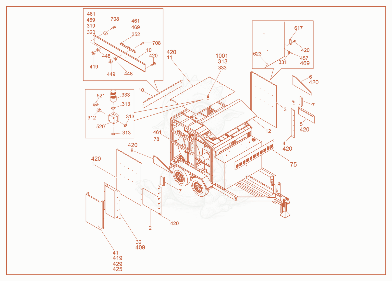 Exploded parts diagram of the Covers cpl. of a Wacker Neuson E3000, with numbered balloons