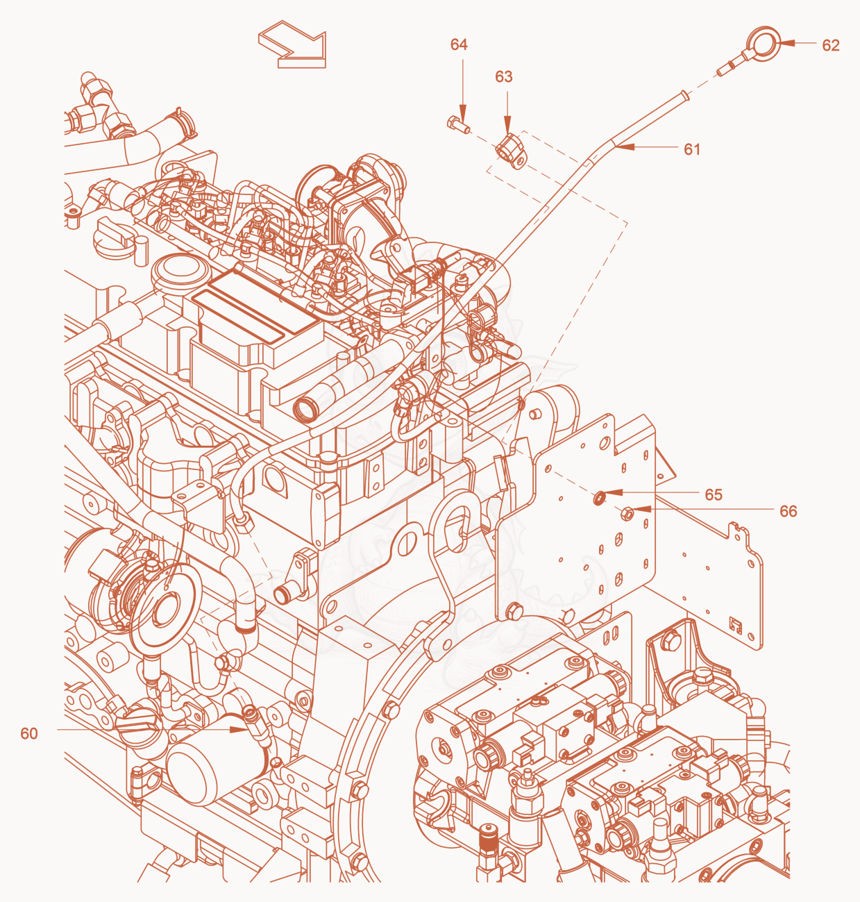 Exploded parts diagram of the pump drive and engine assembly of a Wacker Neuson RC110P, with numbered balloons