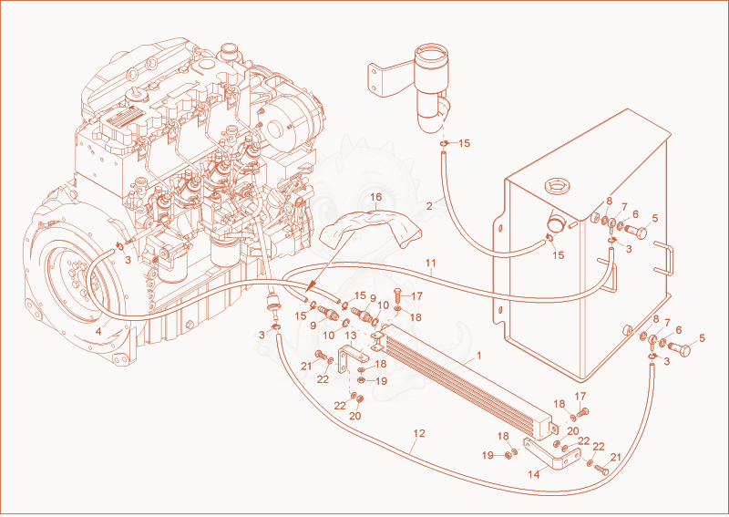 Despiece del fuel system de una máquina Wacker Neuson 6001, con globos numerados