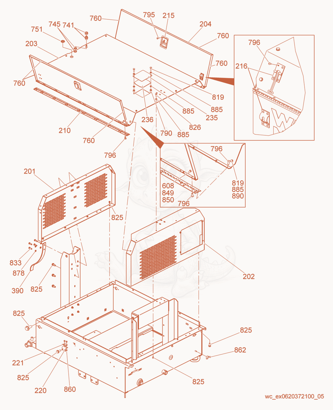 Exploded parts diagram of the Enclosure Panels of a Wacker Neuson LTW20Z1, with numbered balloons