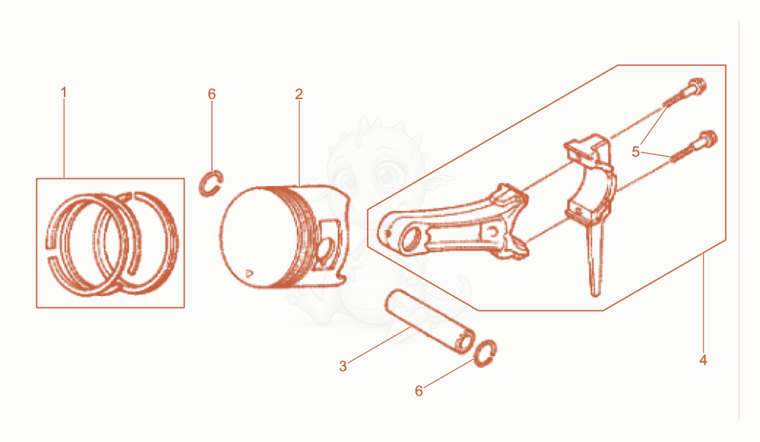 Exploded parts diagram of the Piston of a Wacker Neuson GV5000A, with numbered balloons