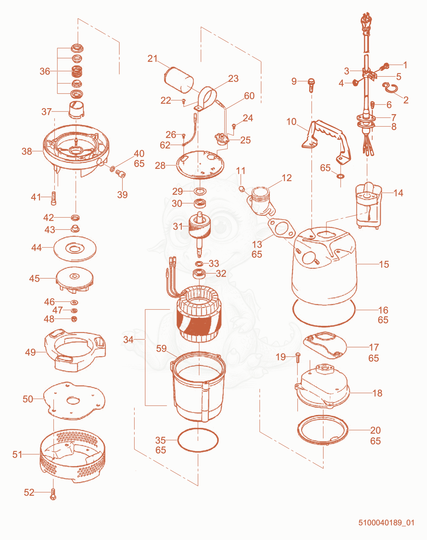 Despiece del Pump Components de una máquina Wacker Neuson PSA2800, con globos numerados