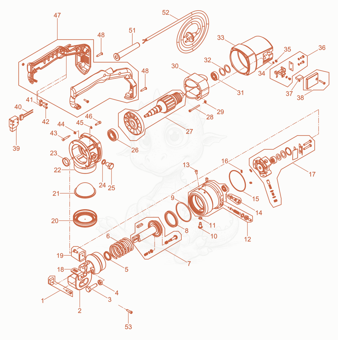 Exploded parts diagram of the Reinforcement Cutting Equipment of a Wacker Neuson RCE-16/115, with numbered balloons