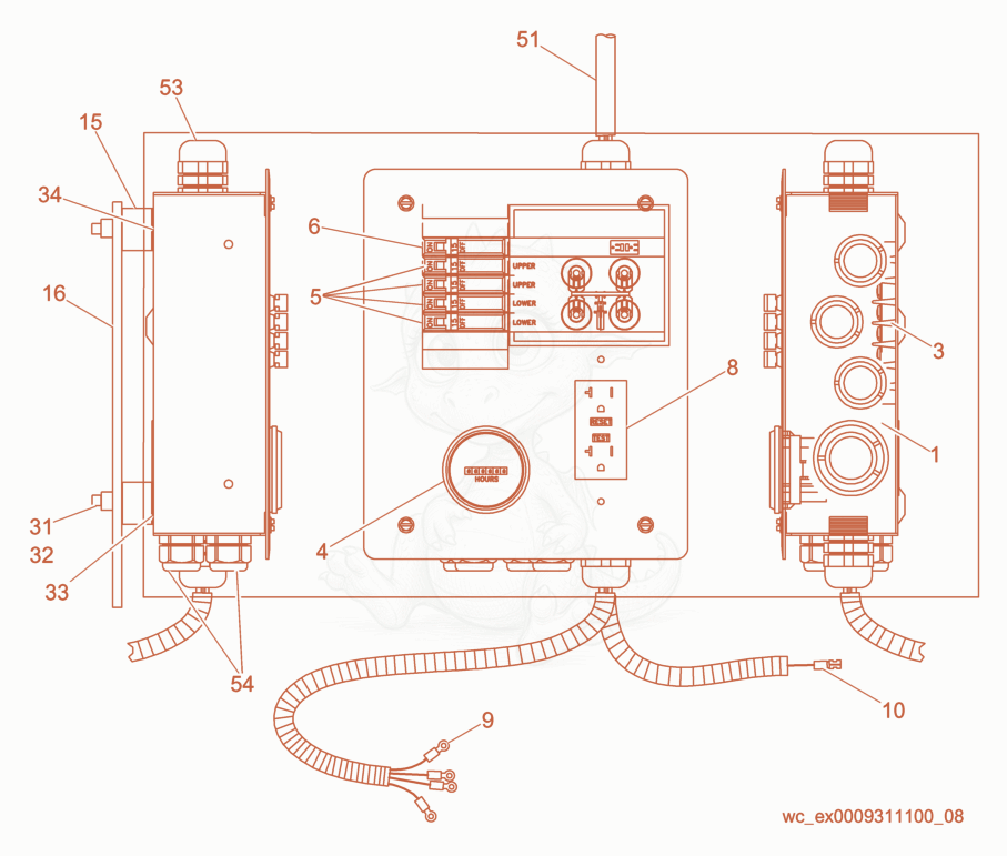 Exploded parts diagram of the Control Box cpl. of a Wacker Neuson LTC4L, with numbered balloons