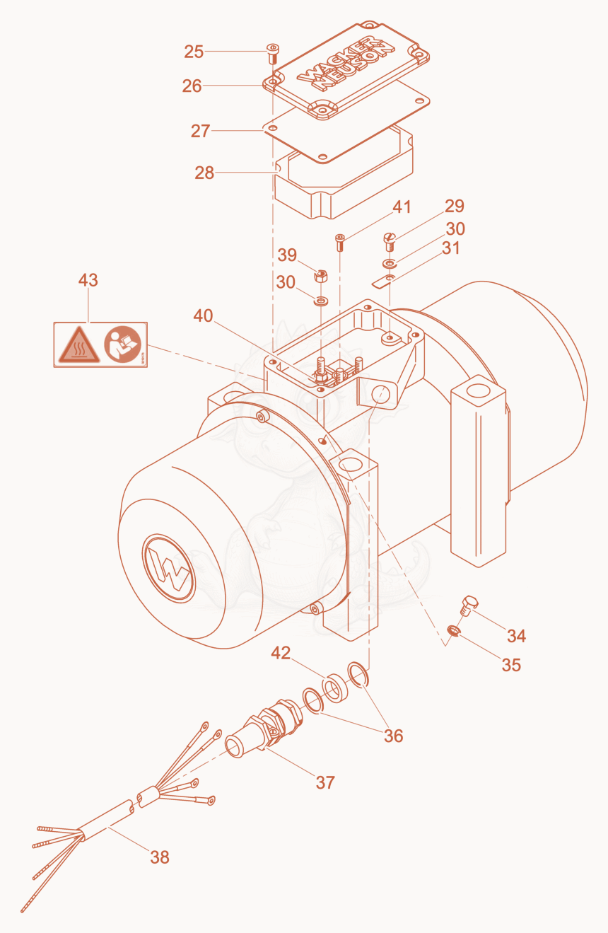 Exploded parts diagram of the External Vibrator cpl. of a Wacker Neuson AR54/3/400, with numbered balloons