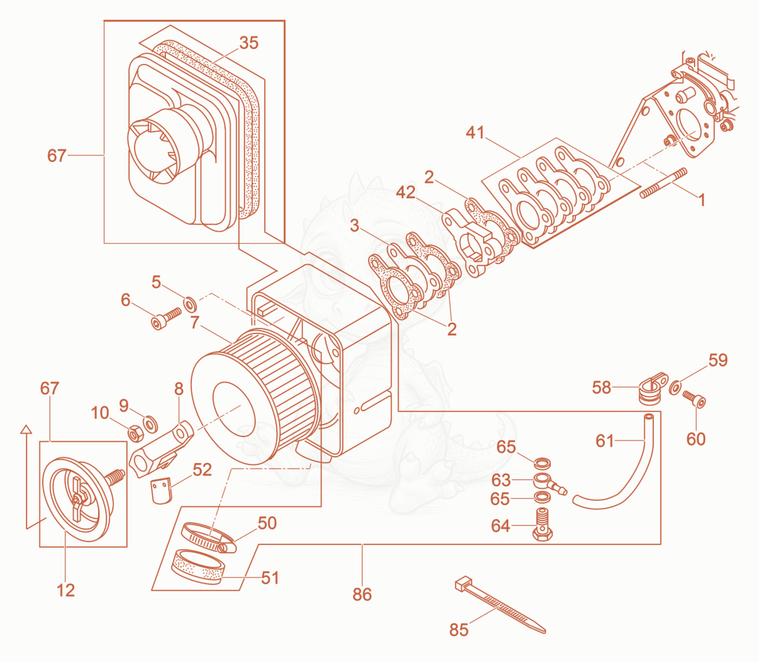 Exploded parts diagram of the Air Cleaner of a Wacker Neuson DPU6555HEHUS, with numbered balloons