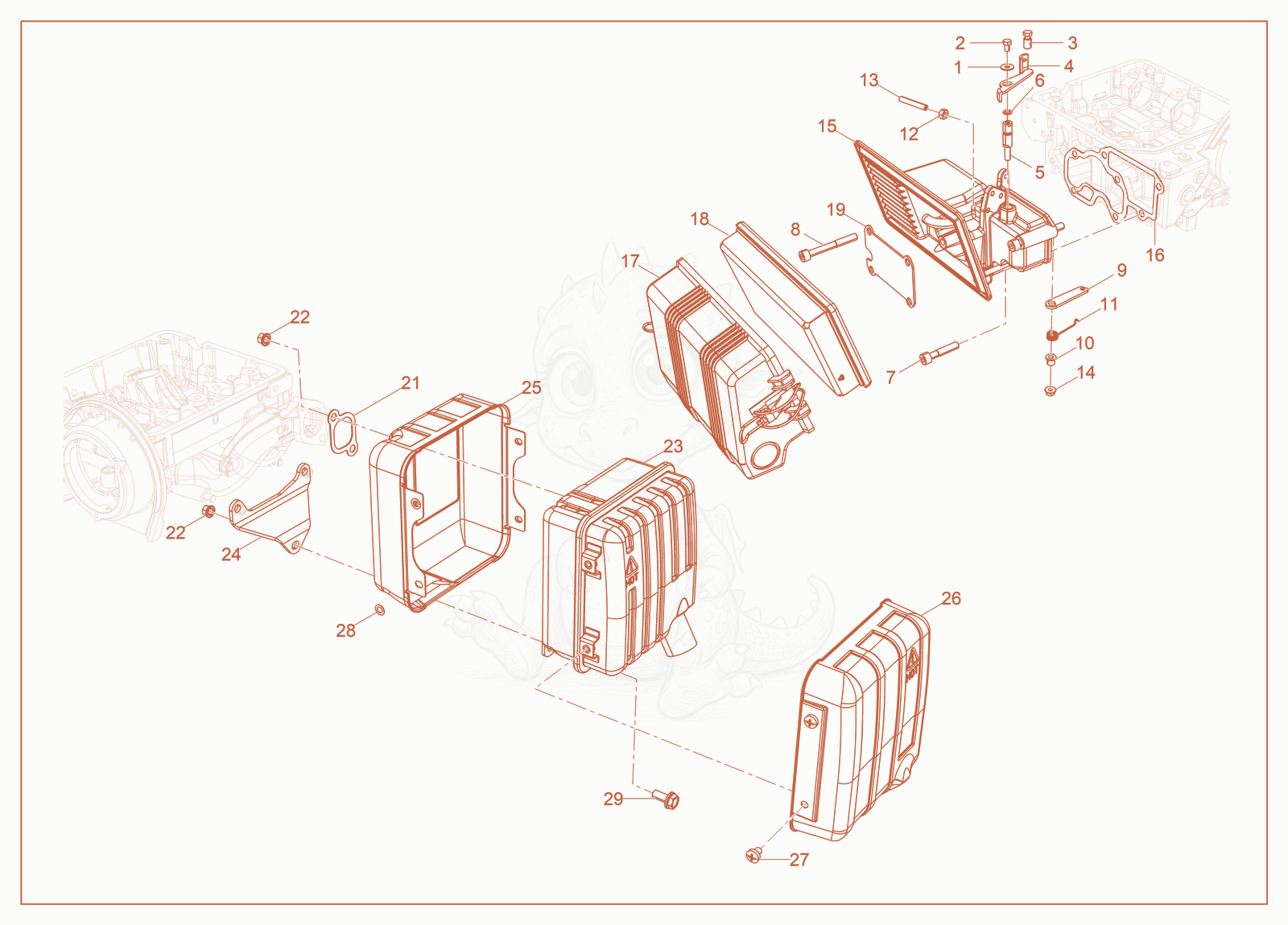 Exploded parts diagram of the Air Cleaner / Muffler of a Wacker Neuson LTT4, with numbered balloons