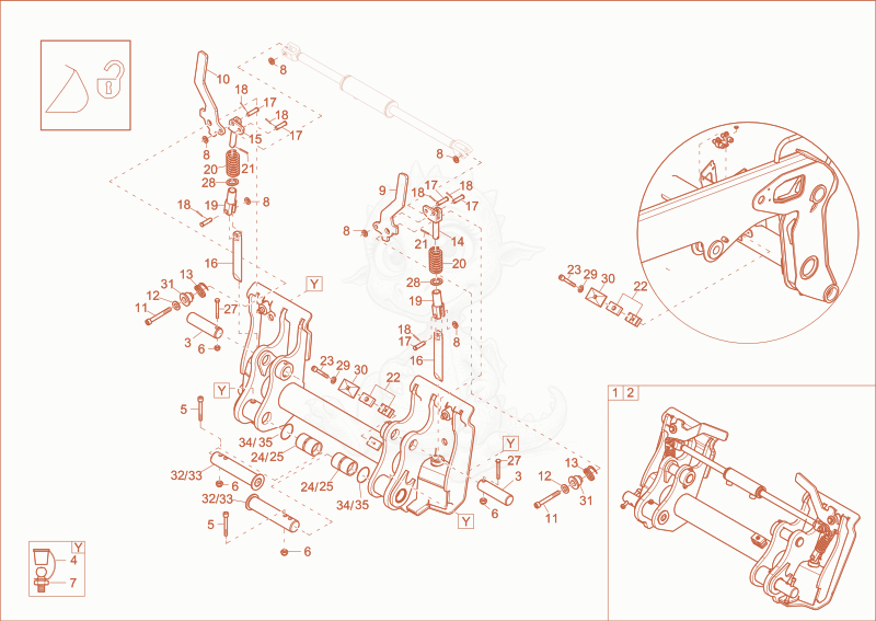 Exploded parts diagram of the quick hitch (Option) of a Wacker Neuson ST45(S04-04), with numbered balloons